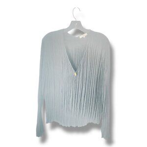 Vince Crinkled V-Neck Blouse – Black, Size L, Made in China